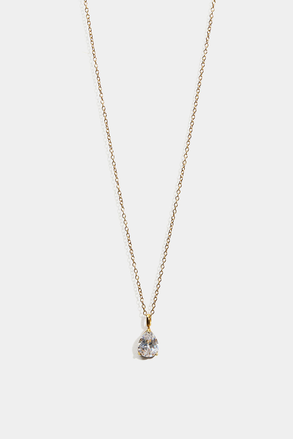 18k kullattu teräskaulaketju, jossa pisaranmuotoinen Cubic zirconia -kivi