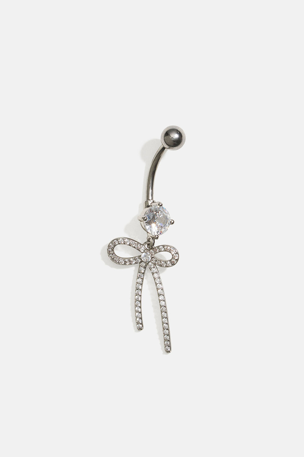 Hopeanvärinen napalävistyskoru, jossa on rusetti ja Cubic zirconia -kivi