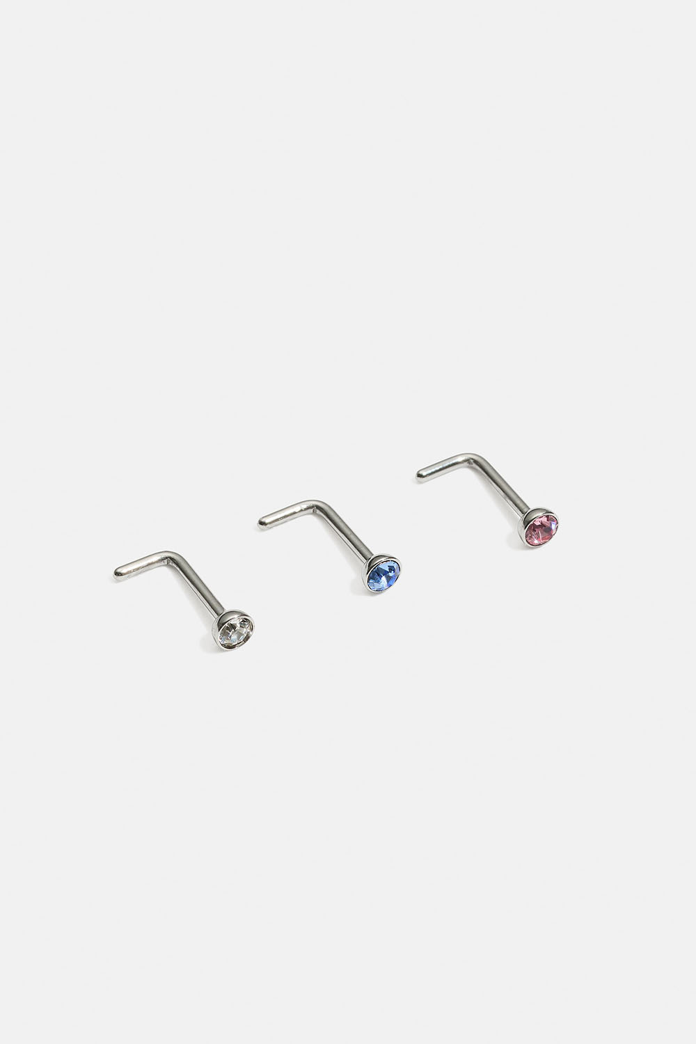 Teräksinen kivillä koristeltu nenälävistyskoru, 3 kpl