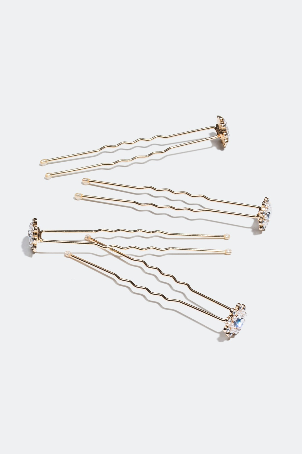 Kullanvärinen hiuspinni, jossa on kivi- ja helmikoristelu, 4 kpl