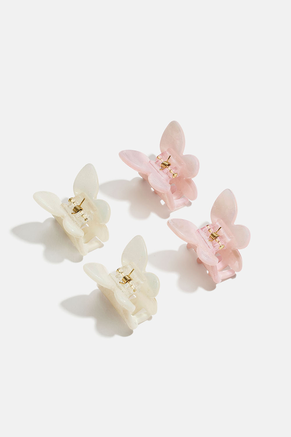 Pienet hiusklipsit, joissa vaaleanpunaisia ja valkoisia perhosia, 4 kpl