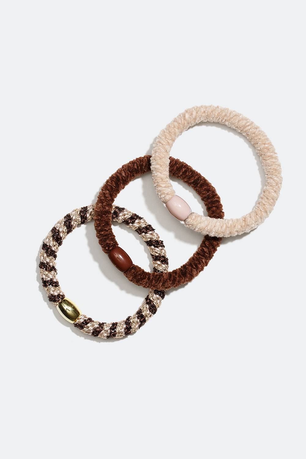 Punotut hiuslenkit, joissa on erilaisia ruskean ja beigen sävyjä, 3 kpl/pakk