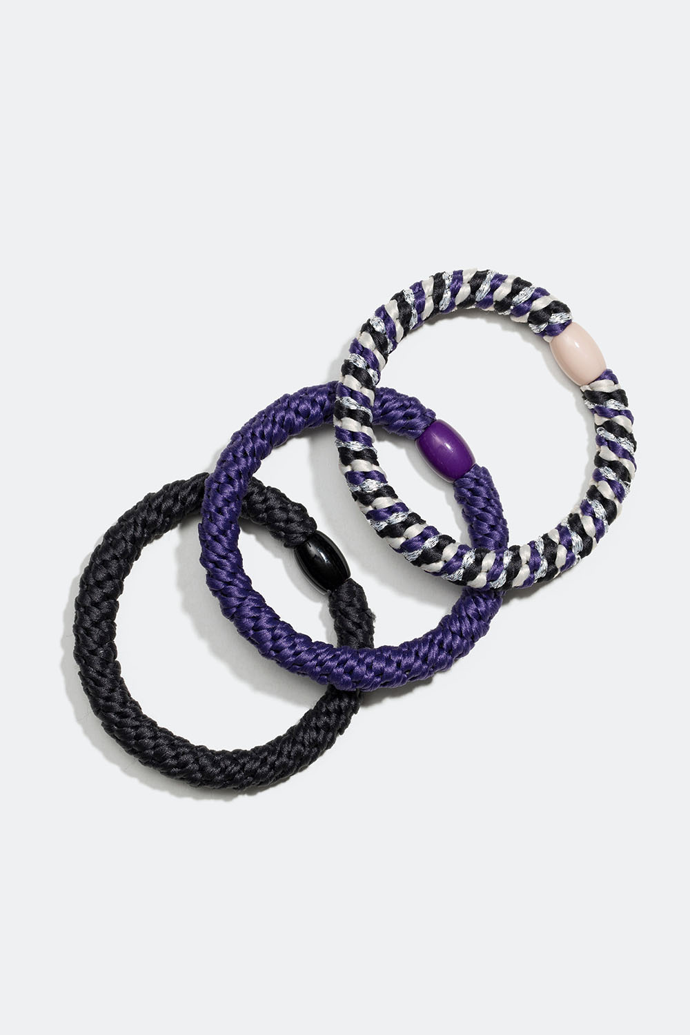 Punotut hiuslenkit (violetti ja musta), 3 kpl/pakk.