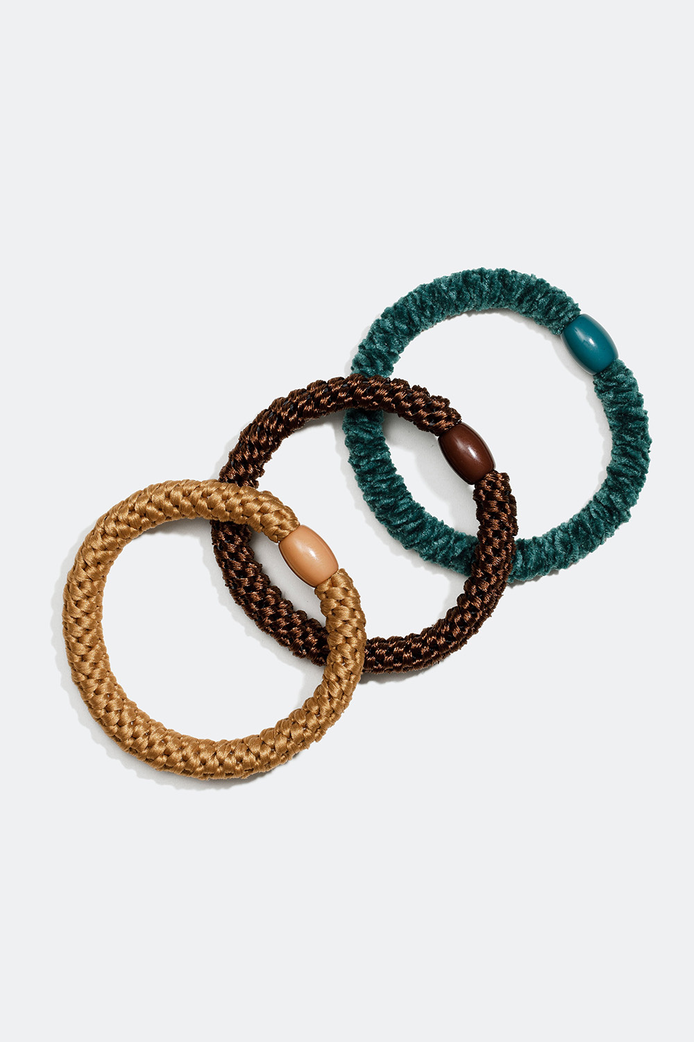 Punotut hiuslenkit eri maanläheisissä väreissä, 3 kpl