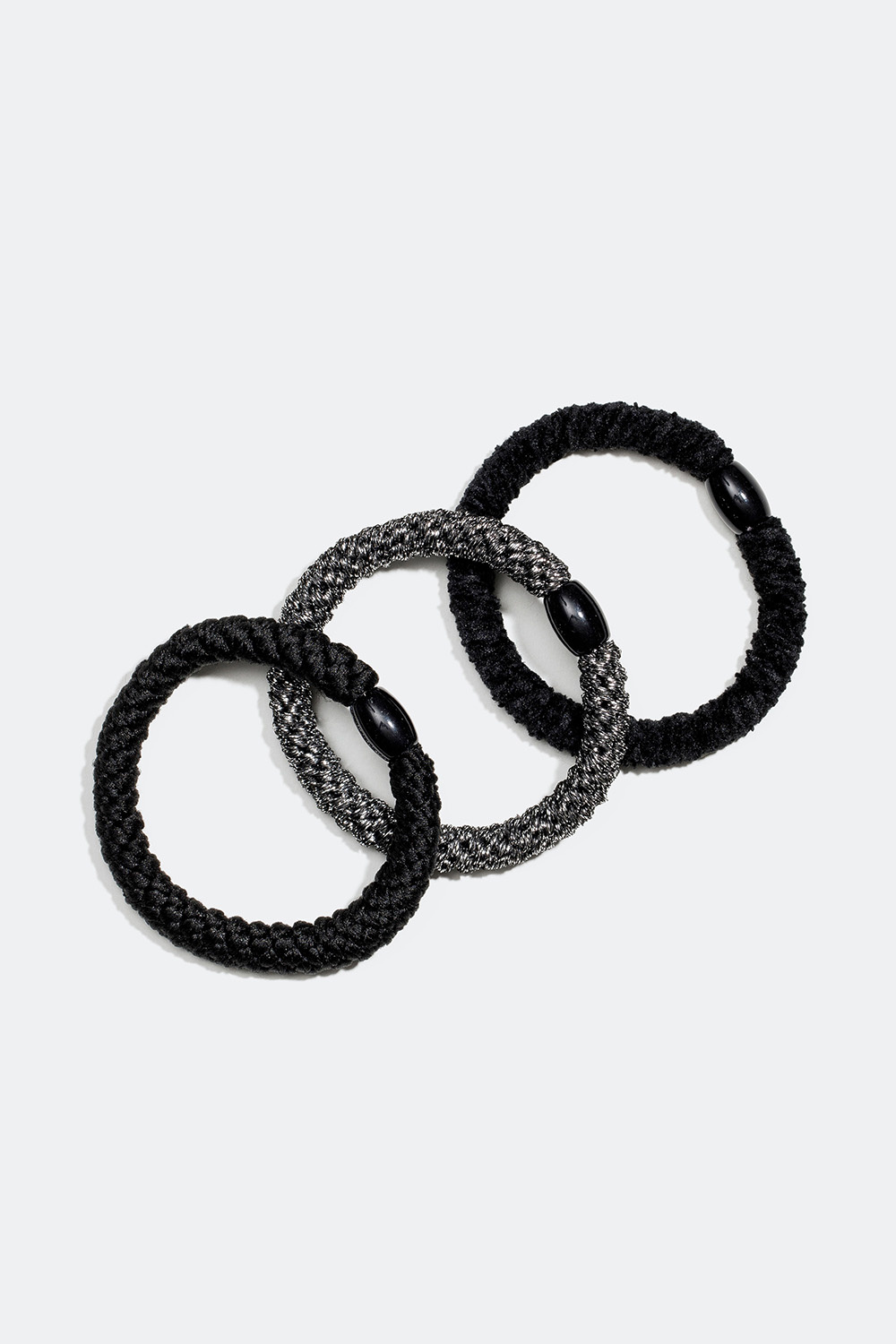 Mustan ja hopean väriset punotut hiuslenkit, 3 kpl