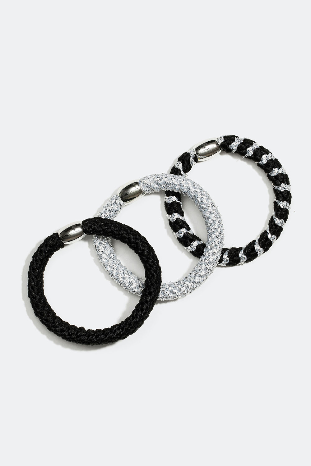 Mustan ja hopean väriset punotut hiuslenkit, 3 kpl sekoitus