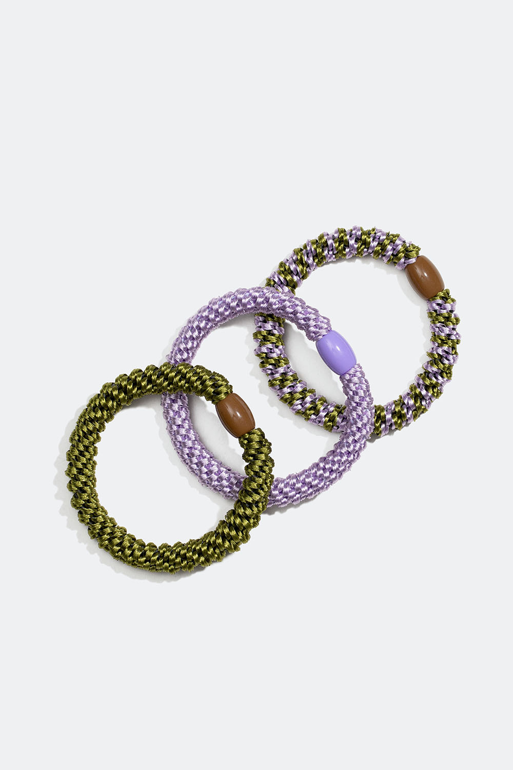 Punotut hiuslenkit, lila ja vihreä, 3 kpl