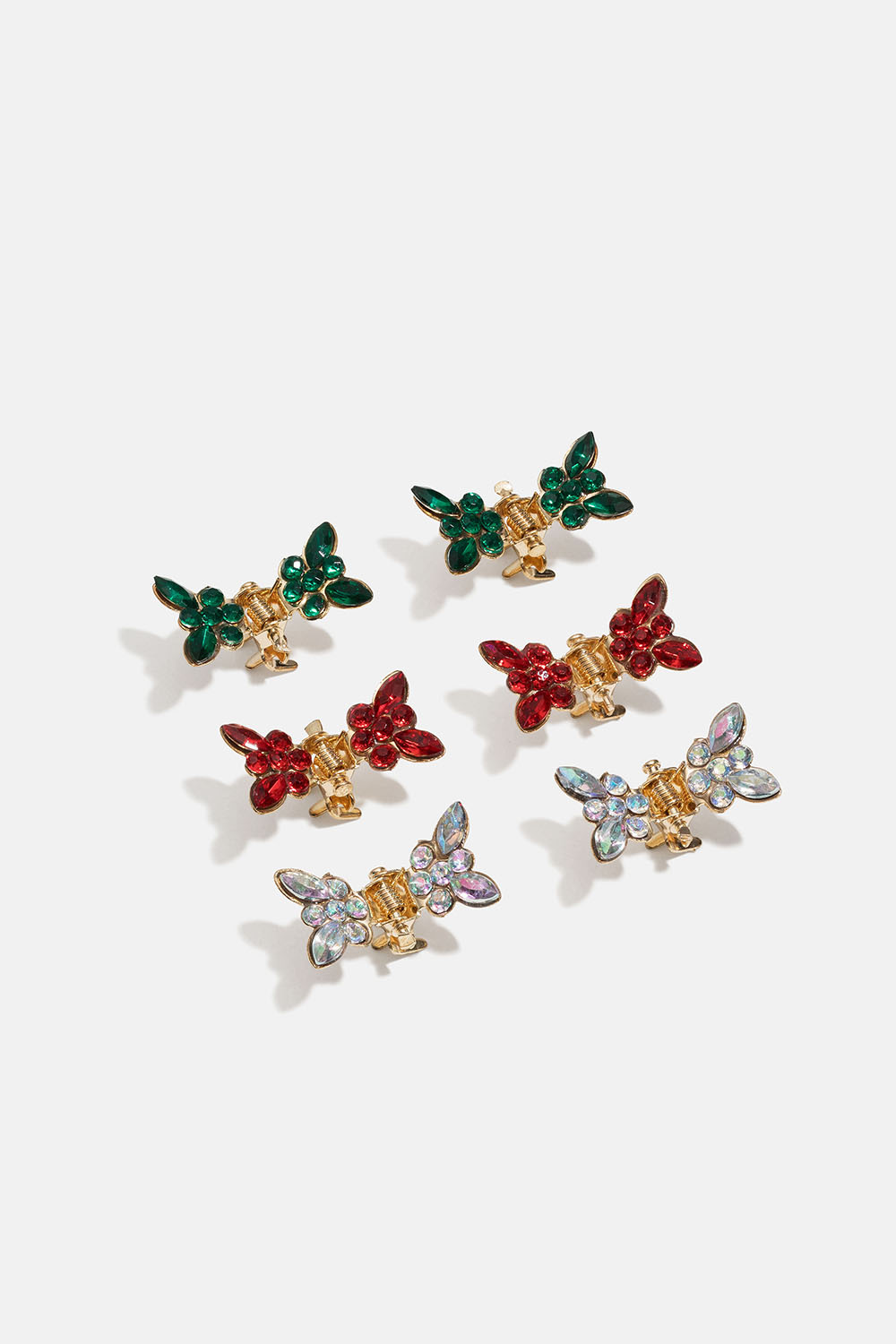 Pienet hiusklipsit, joissa strassiperhosia, 6 kpl