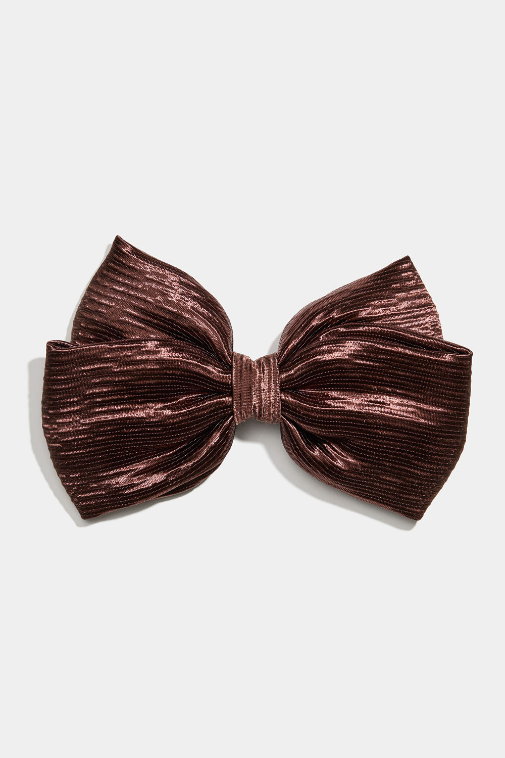 Hiussolki, jossa ruskea pliseerattu rusetti