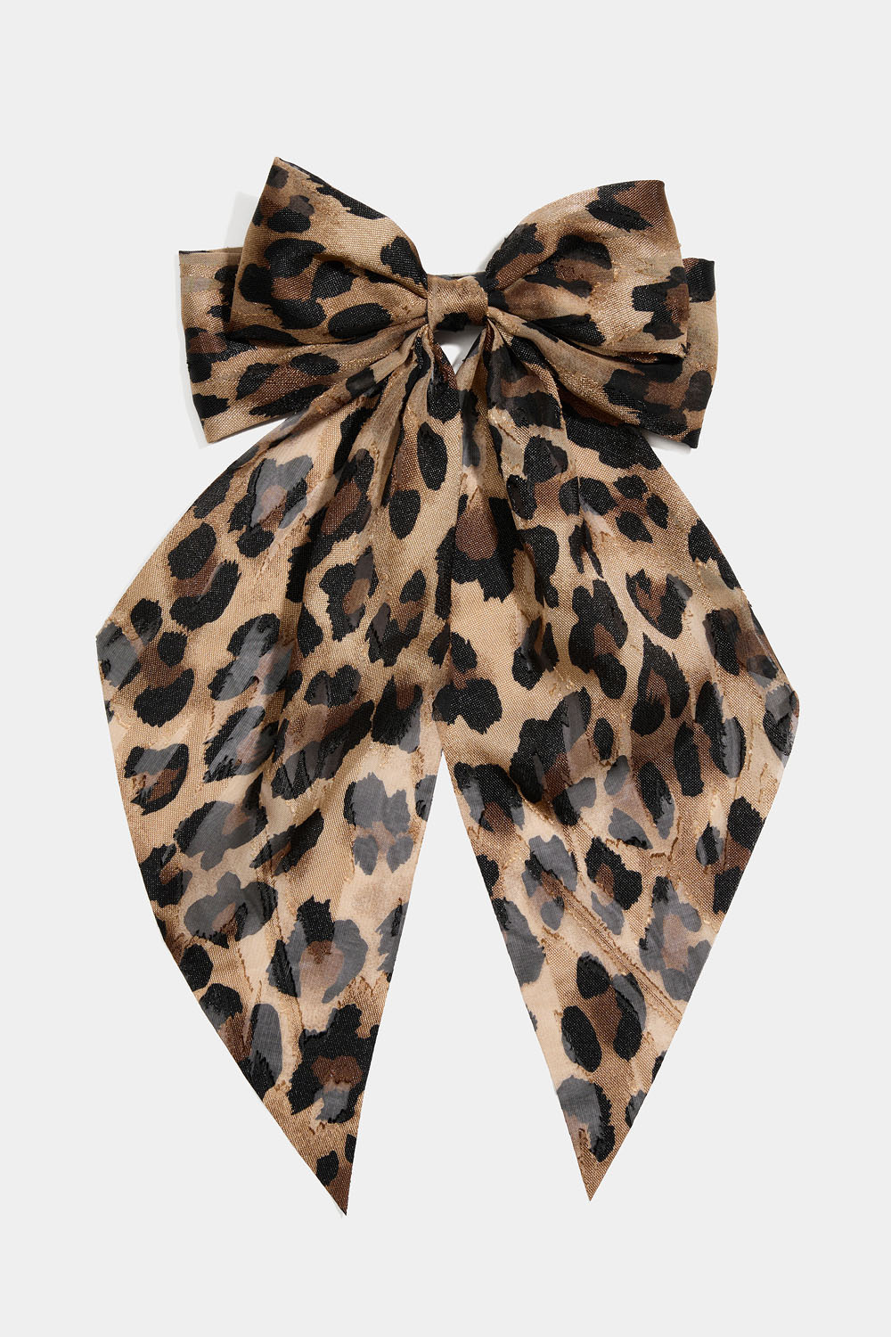 Hiussolki, jossa rusetti ja nauha leopardikankaasta