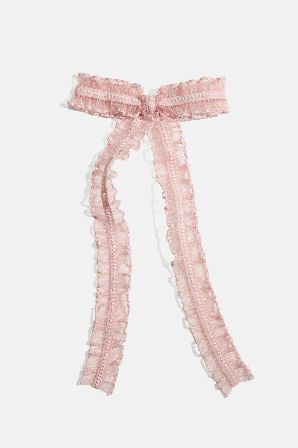 Vaaleanpunainen hiusklipsi, jossa organza-rusetti 