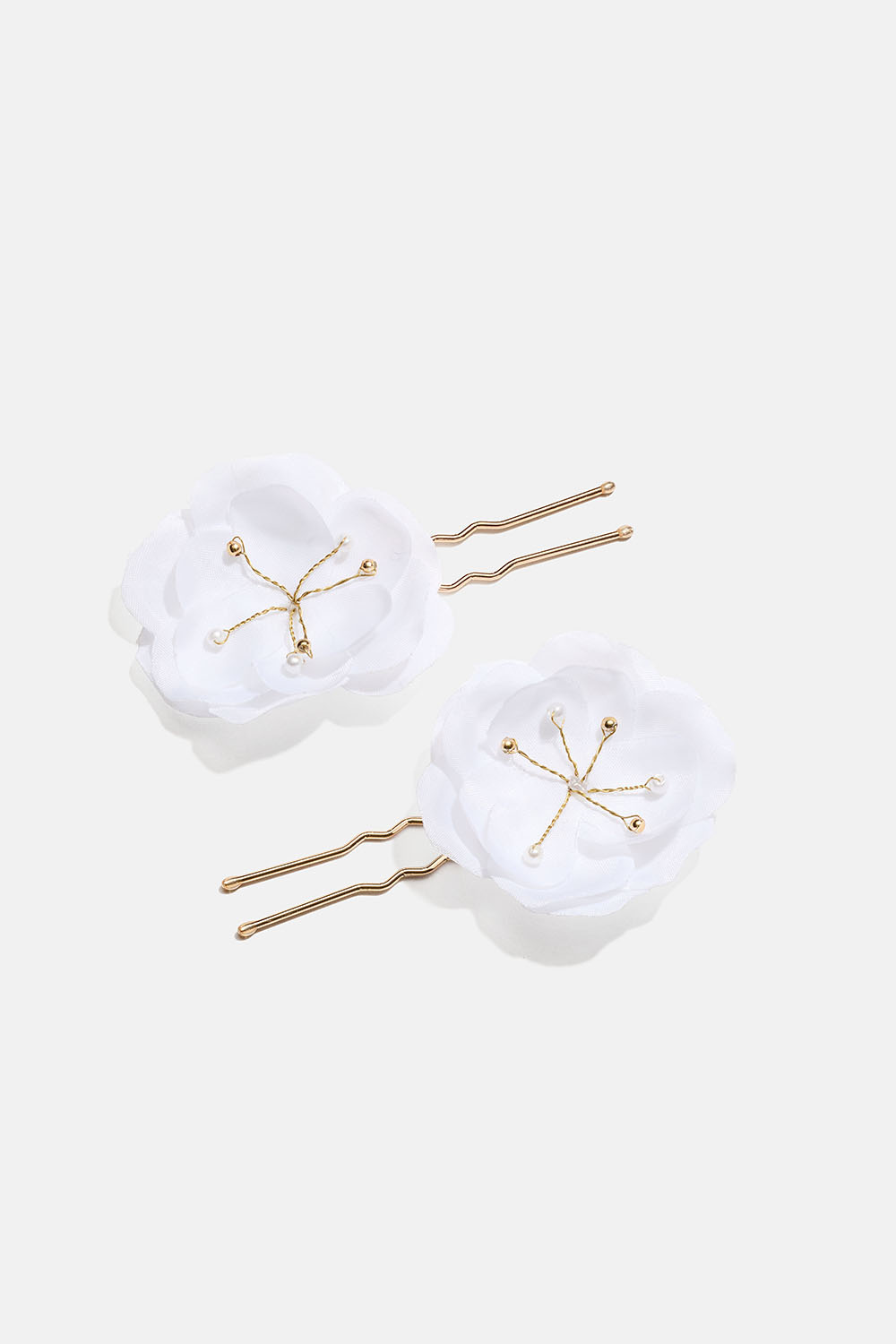 Hiuspinnit, joissa valkoisia kukkia, 2 kpl