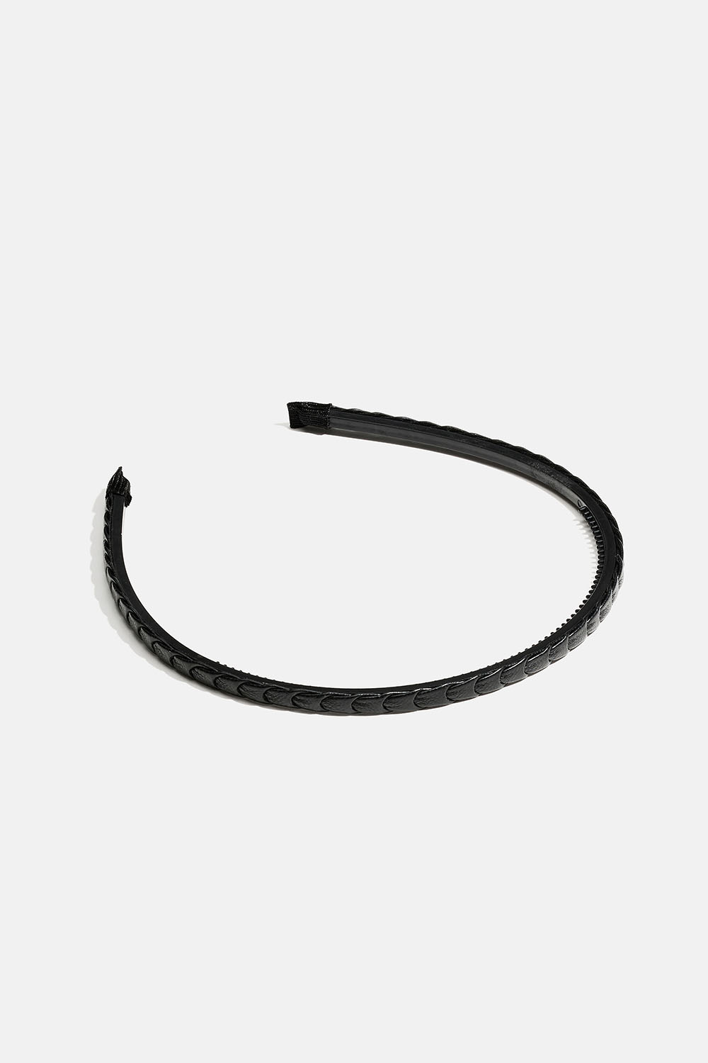 Ohut hiuspanta, jossa mustaa keinonahkaa