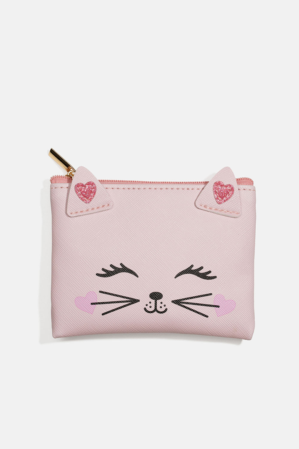 Vaaleanpunainen lompakko, jossa on kissakuvio