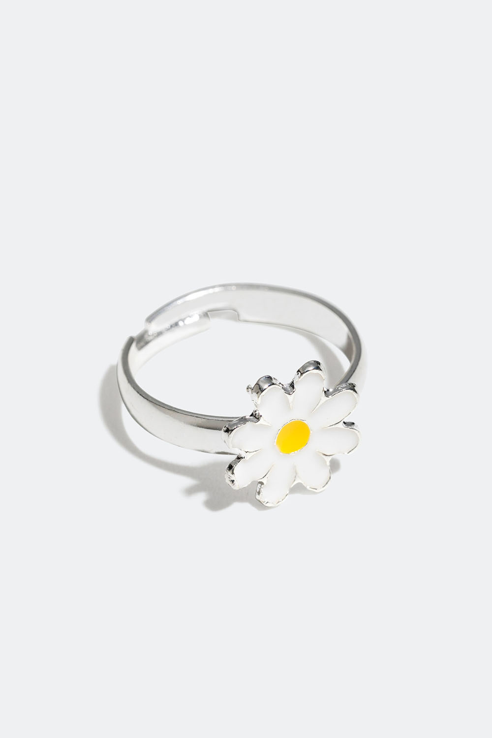 Säädettävä sormus, jossa valkoinen kukka