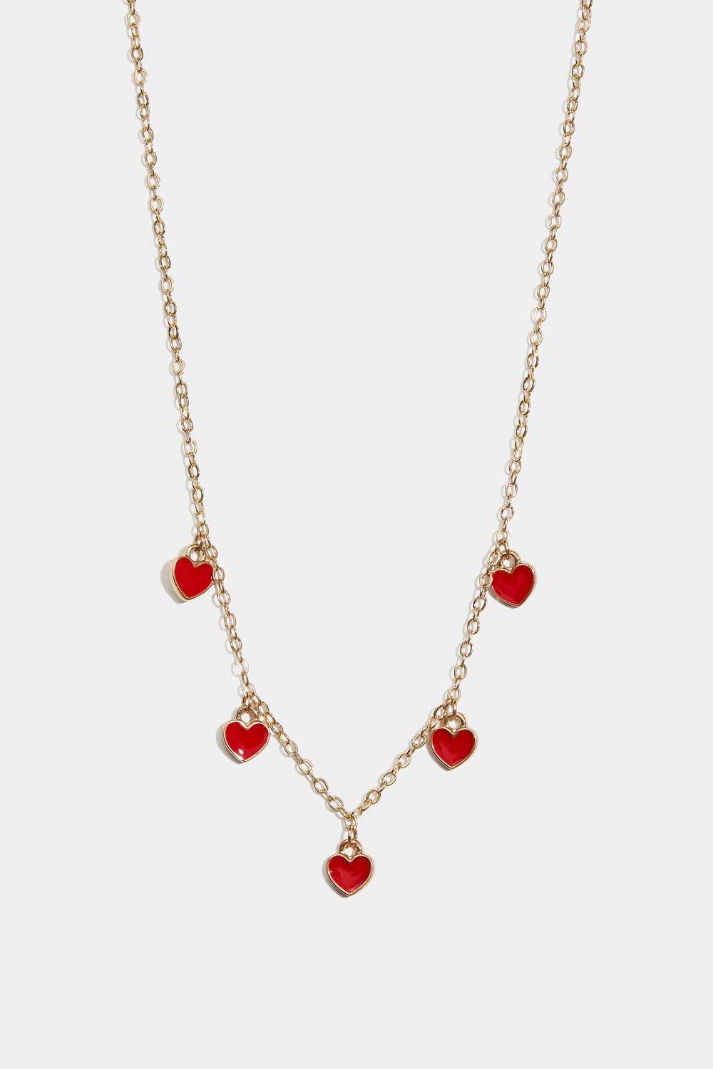 Lasten kaulakoru, jossa viisi punaista sydäntä