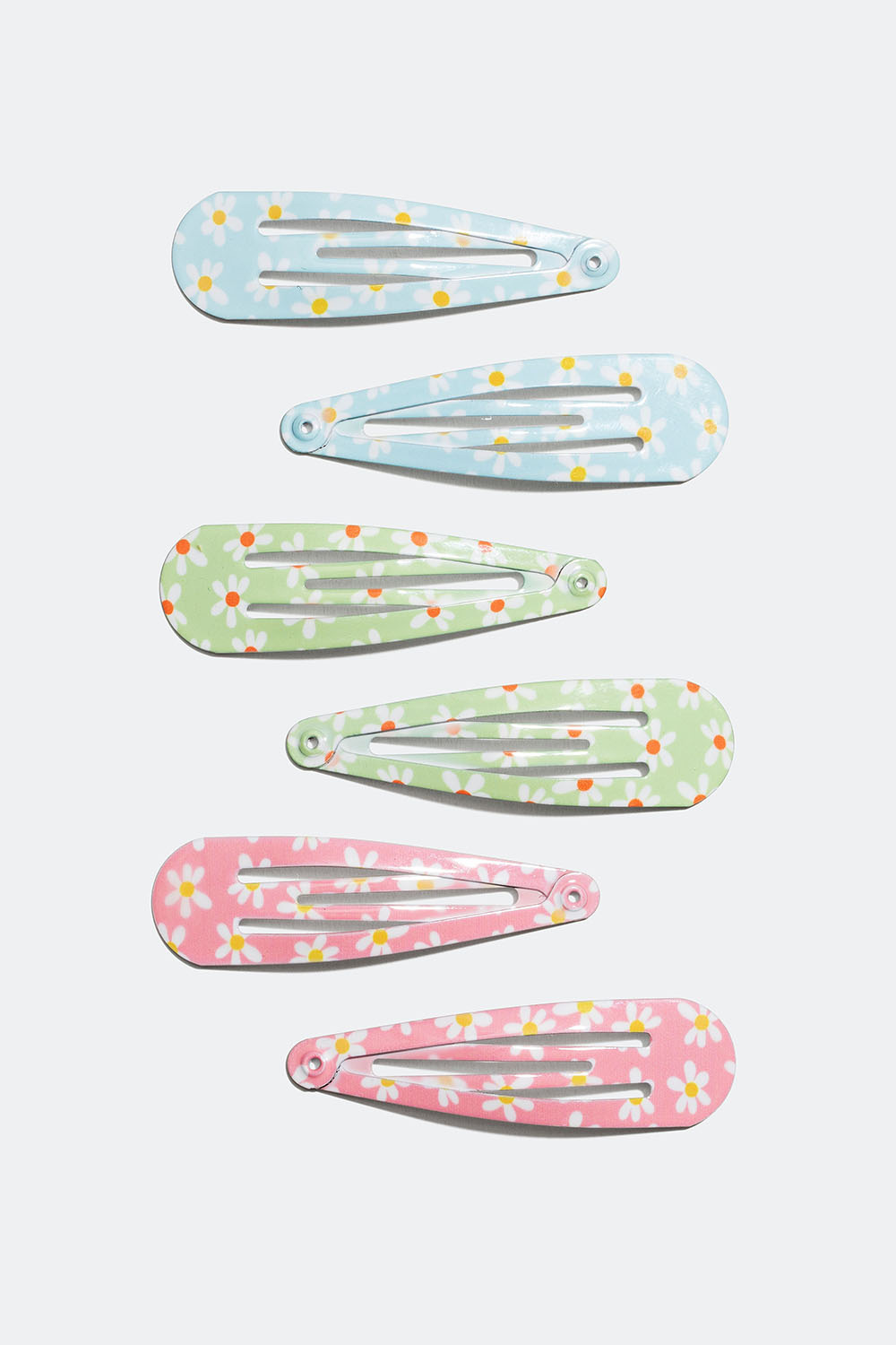 Värikkäät, kukkakuvioiset hiussoljet, 6 kpl/pakk.