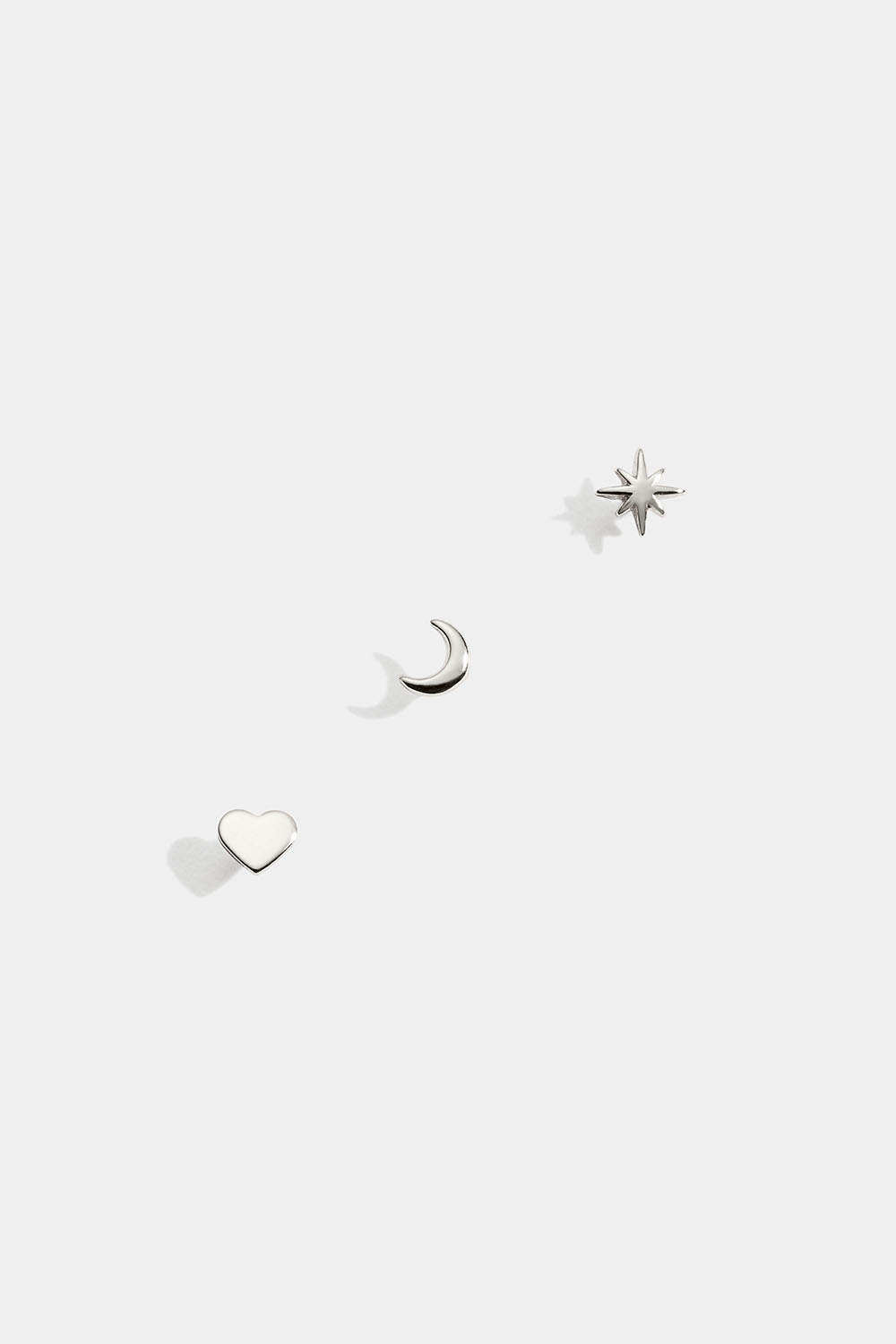 Mini nappikorvakorut aitoa hopeaa, tähti, kuu, sydän