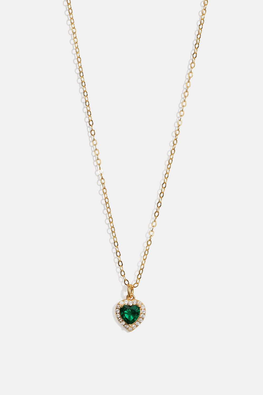 Aidosta 18k kullatusta hopeasta valmistettu kaulakoru, jossa sydämenmuotoinen riipus ja vihreä Cubic zirconia -kivi