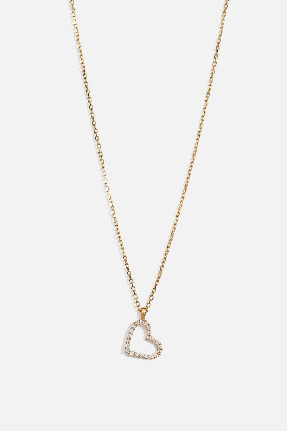 Aidosta 18k kullatusta hopeasta valmistettu kaulakoru, jossa sydänriipus ja pieniä Cubic zirconia -kiviä