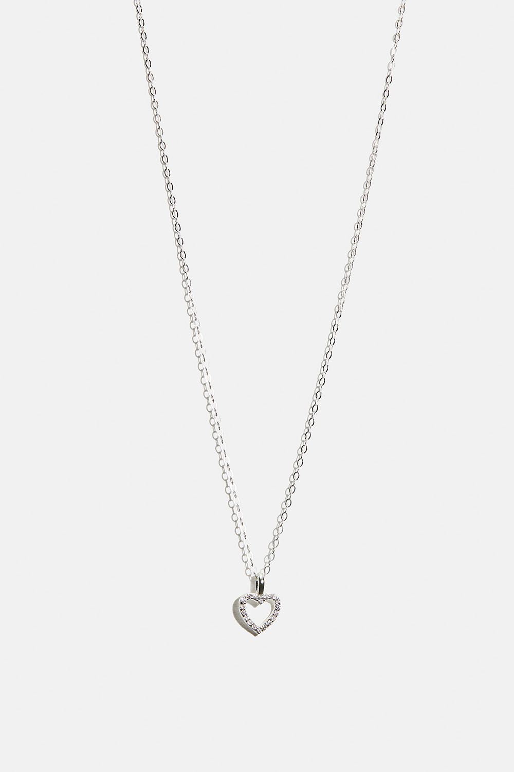 Aidosta hopeasta valmistettu kaulakoru, jossa sydän ja Cubic zirconia -kiviä