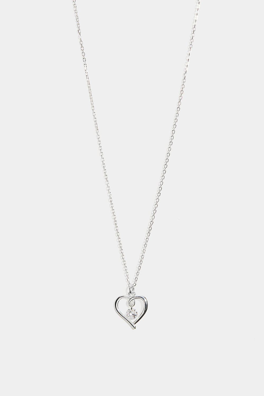 Aidosta hopeasta valmistettu kaulakoru, jossa sydänriipus ja Cubic zirconia -kivi